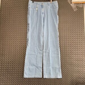 Euro Moda Blue‎ Wide Leg Denim Jeans Casual Wear Fashion Women's Size 14 US